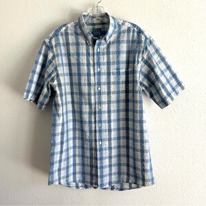 Jos. A. Bank Button Front Shirt Men's Size M Blue Plaid Stays Cool Casual